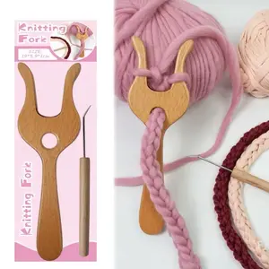 Large 19cm Wooden Knitting Fork, Handmade Yarn Crochet Flower Fork, Durable Wood Craft Tool for DIY Projects & Home Decor, Handmade Crochet Flowers