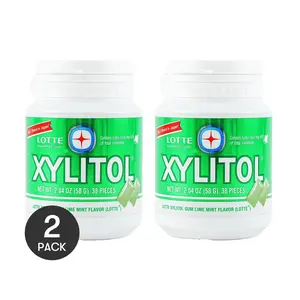 LOTTE Korea Xylitol Gum - Lime Mint Flavor, 2 Packs, 58g Each - Sugar-Free Chewing Gum for Fresh Breath