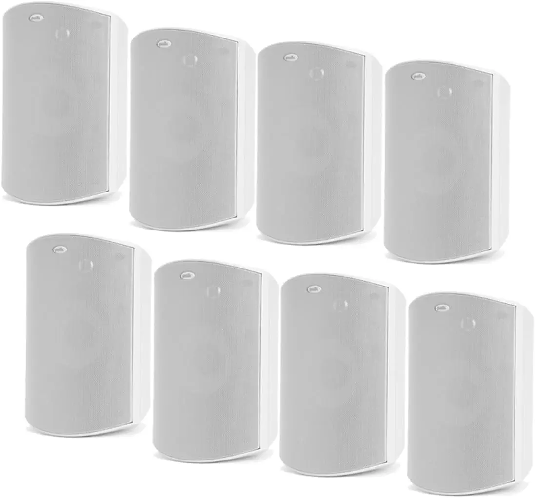 Polk Audio Atrium8 Wired All-Weather Outdoor Stereo Loudspeakers - 8-Pack (White), Balanced Sound, Full Coverage, Comfortable Listening Levels, Added Value