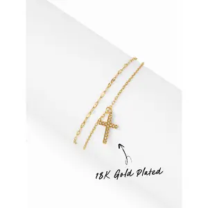 Cider 18K GOLD PLATED STAINLESS STEEL CROSS LAYERED BRACELET