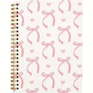 Bow Pattern Spiral Notebook, 1 Count Bow Pattern Journal Notebook, Stationery Supplies for Home School Office, Hardcover Spiral Notebook, Gift for Women, Hardcover Notebooks