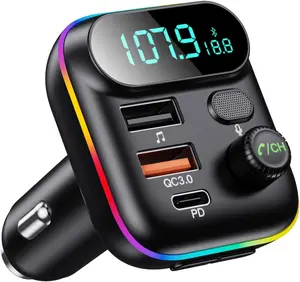 Bluetooth Adapter for Car, Wireless FM Radio Transmitter, Wireless Bluetooth ., MP Music Player, QC.+ PD W USB Car Charger,  Colors LED Backlit