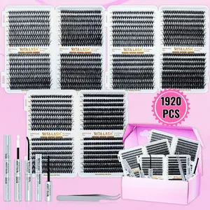 RITALASH Lash Clusters Kit, 1920 Pcs Eyelashes Clusters Extensions Kit 10-16mm Individual Lashes D Curl Wispy Black False Eyelashes with Bond Seal Remover Tweezers DIY Lash Kit (30D+40D+50D+60D+80D+100D) Eyelash Extension Glue
