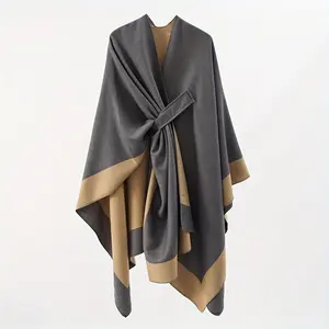 Luxurious Color Block Wrap, Casual Style Travel & Air-Conditioned Room Cross Shawl, Elegant Cozy Shoulder Cape
