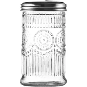 Glass Sugar Shaker Dispenser 12oz, Stainless Steel Flip Top Lid for Easy Pouring, Sugar Pourer for Sugar, Powdered Sugar, Parmesan, Cinnamon, & Spices (Sunflower)