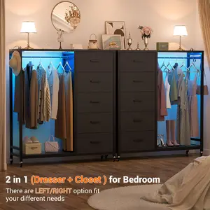 Wooden Bedroom Dresser with Charging Station, 4 & 5 Drawers, LED Lights, Tall Storage Chest of Drawers with Wheels, Ideal for Clothes Storage unique  bedroom  furniture