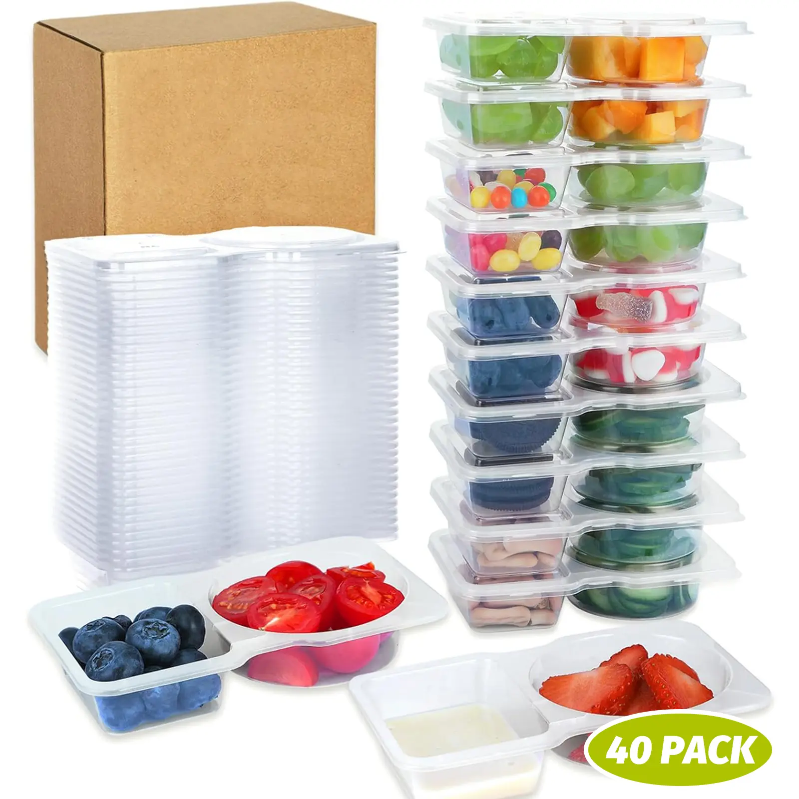 Nifogo 40-Set Reusable Double-Compartment Snack Containers with Airtight Lids, Stackable Food-Grade Kitchen Utensils for Meal Prep, Portion Control, Microwavable Food Storage