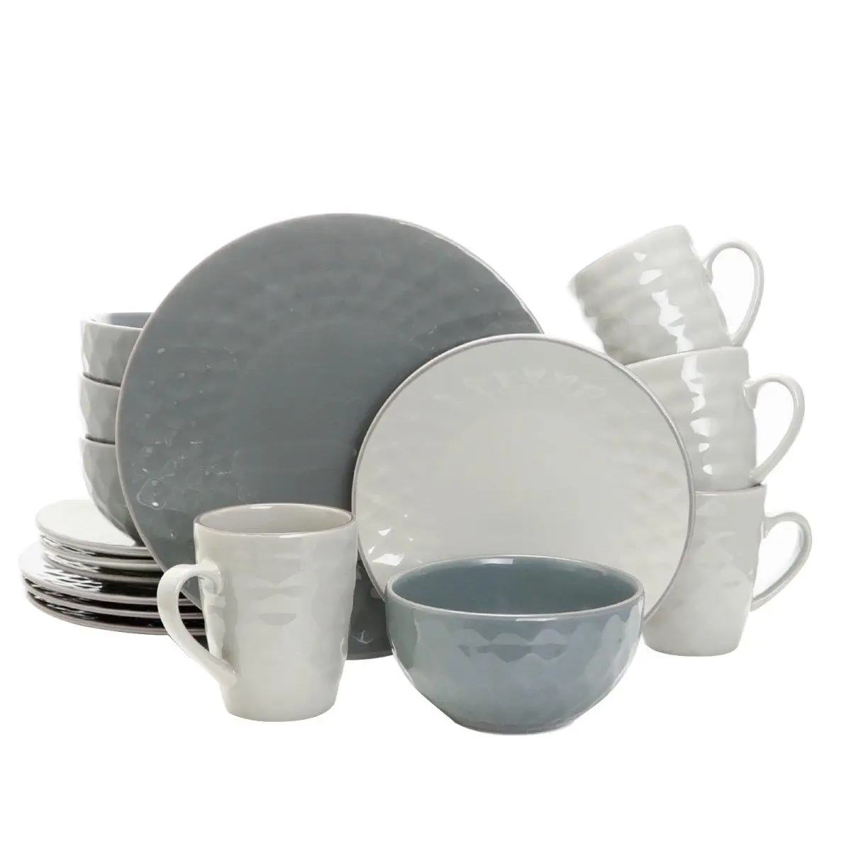 Tahitian Stoneware Dinnerware Set, Slate & Stone Pearl - 16 Piece