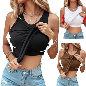 EssElegance Women's Ribbed Tank Top with Built-In Bra, Seamless Padded Racerback Cami, Everyday Wirefree Basic Going Out Crop Top