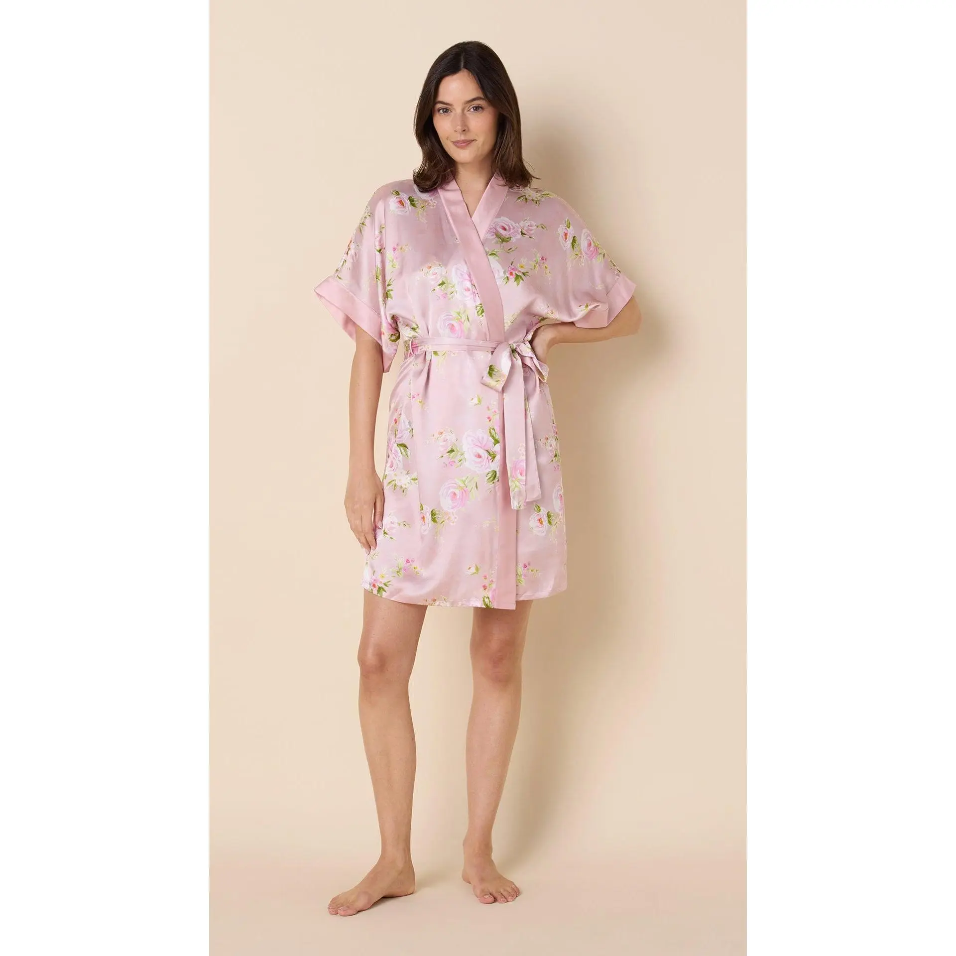 Eden Rose Silk Kimono Robe - Pink