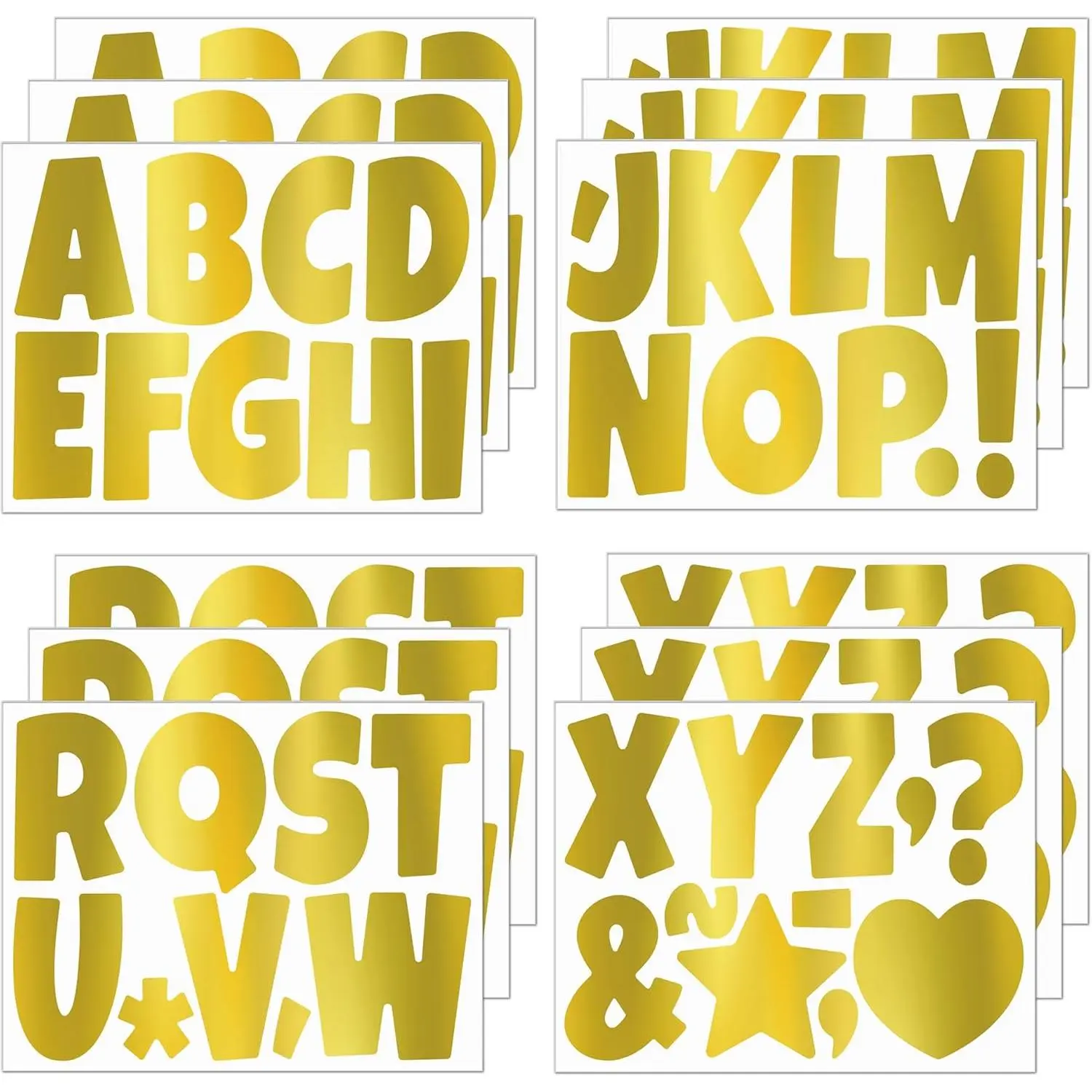 Gold Letter Stickers - 117-Piece 4-Inch Waterproof Self-Adhesive Vinyl Alphabet Decals for Schools, Mailboxes, Sticker Pack, Classroom, Decorative Stickers, Large
