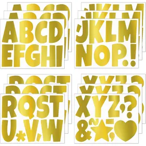 117 Pcs Bulletin Board Letters Large Letter Stickers 4 Inch Self Adhesive Vinyl Waterproof Alphabet Stickers for Poster Board Letters Mailbox Classroom School Home Decor (12, Gold)