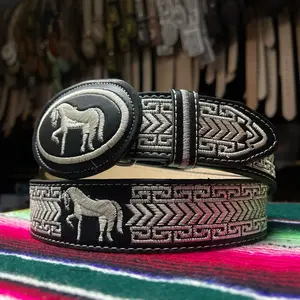 Mexican Embroidered Belt for Men. Men’s Western Cowboy Belt. Black Leather Belt for Men. Cinto Vaquero De Piel. Cinto Bordado De Caballero.