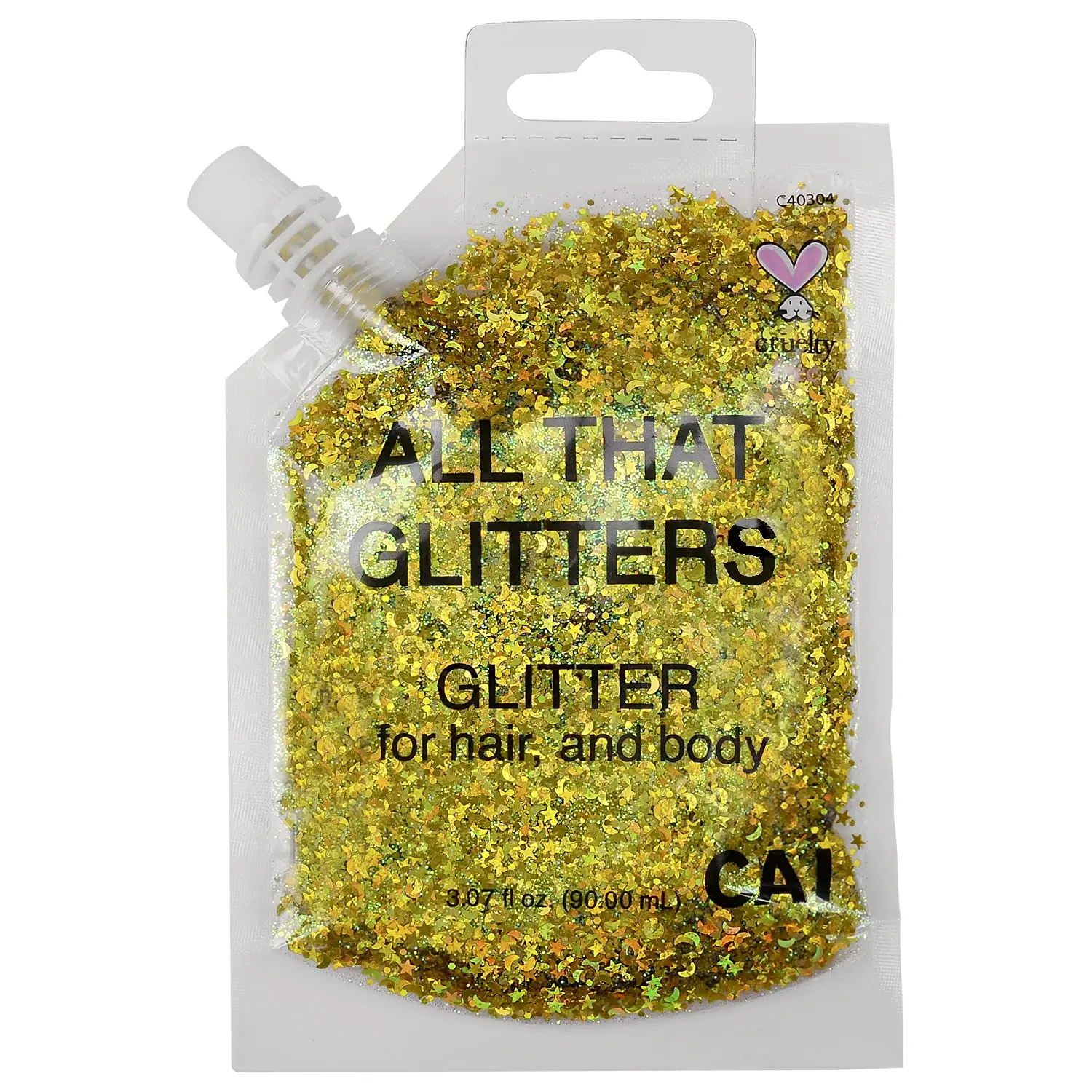 CAI BEAUTY NYC Gold Glitter Bag Gel for Face, Body and Hair 90ml 3.04oz Holographic Cosmetic Grade Glamour Chunky Glitter Makeup | Festival, Rave, Halloween, Concert Accessories for Women