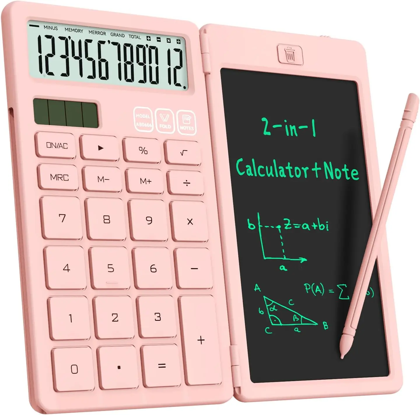 Desk Calculator with Erasable LCD Notepad, Large Button Basic Calculator, Non-Scientific Desktop Calculator for School Office Home