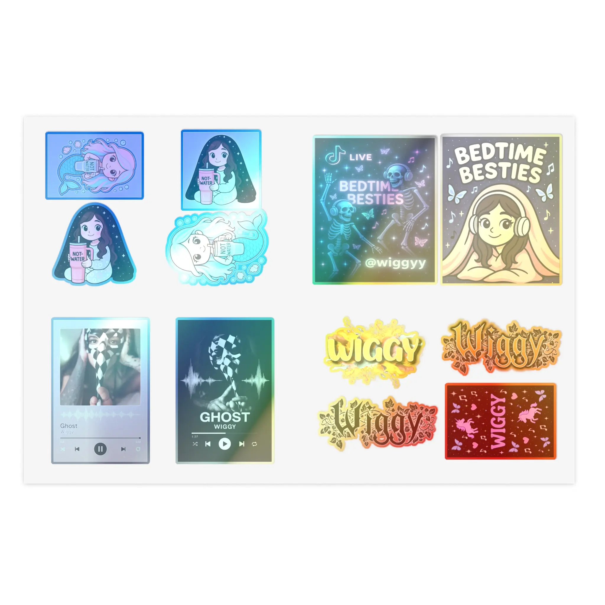 Wiggy's Custom Designs holographic sticker sheets, Custom Design Sticker Pack, Fun Sticker Set, Planner Stickers, Laptop Decals