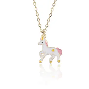 Full body white unicorn pink hair star body necklace