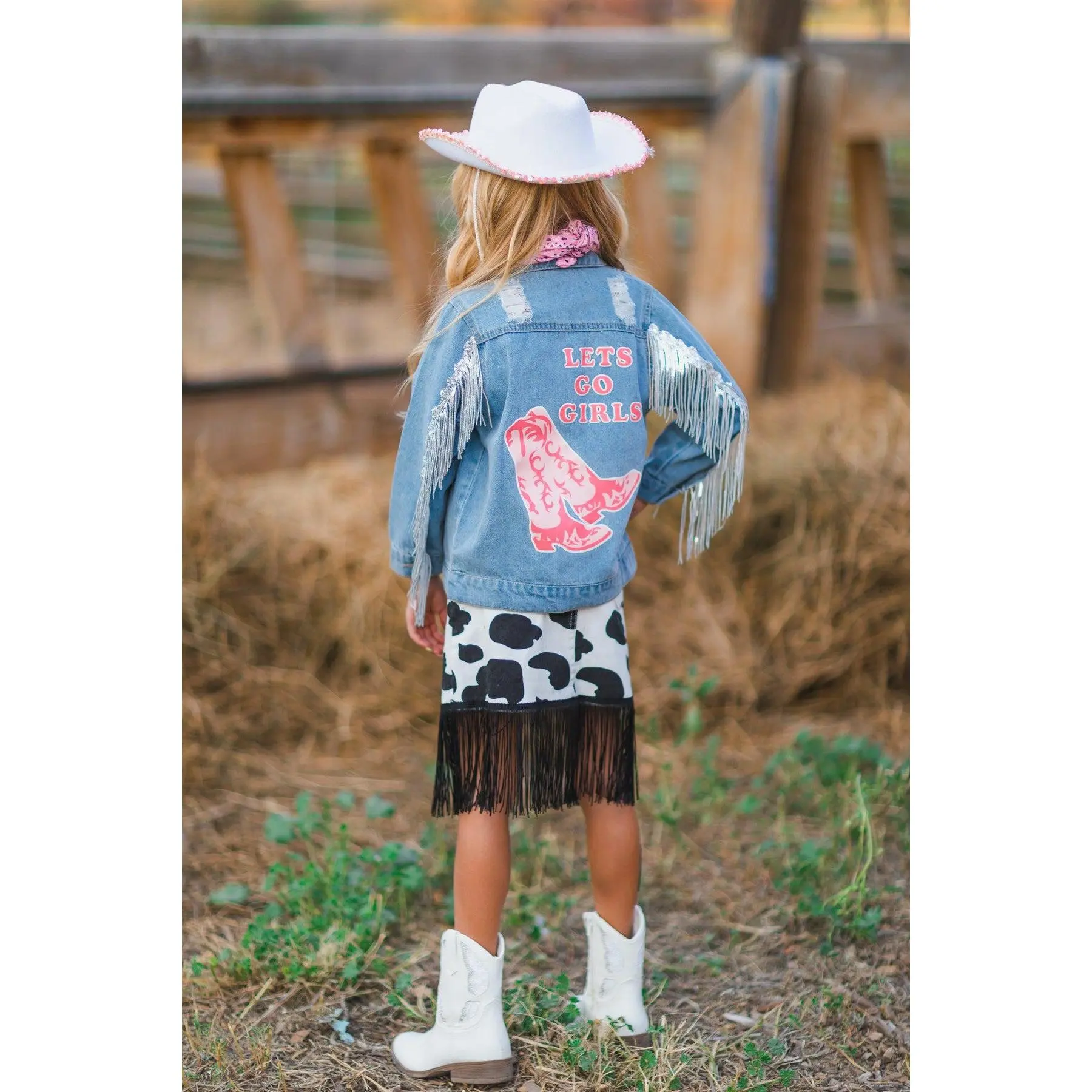 Let's Go Girls" Silver Fringe Denim Jacket