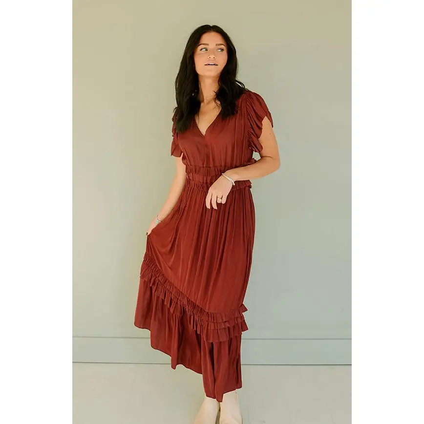 Roslyn Vino Copper Satin Dress - FINAL SALE