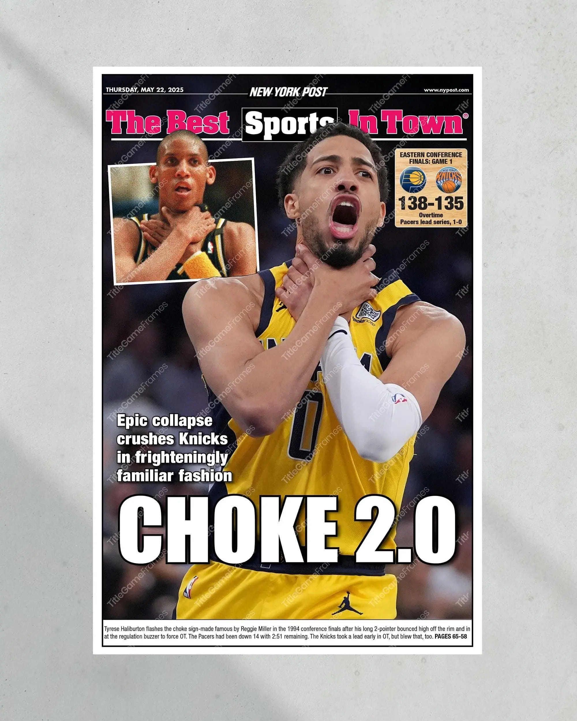 2025 Tyrese Haliburton 'Choke 2.0' � Pacers vs. Knicks Game 1 Poster( Unframed - Print Only )
