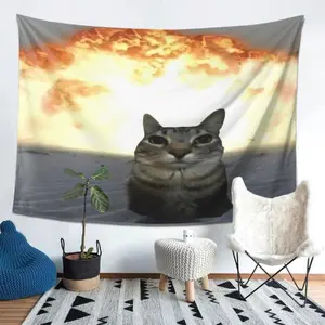 Funny Cat Tapestry, 40x30in Rectangular Home Decor Wall Hanging, High-Quality Polyester Linen Cotton Cloth, Full Width Single Side Printing, for Home Office Living Room