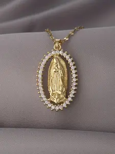 Elegant Maria Copper Pendant Necklace, Cubic Zirconia, Stainless Steel Chain, Summer Jewelry Gift for Girls and Women