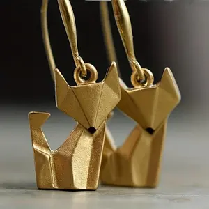 Vintage Origami Fox Design Dangle Earrings Simple Cute Style Alloy Jewelry Creative Adorable Women Ear Oraments