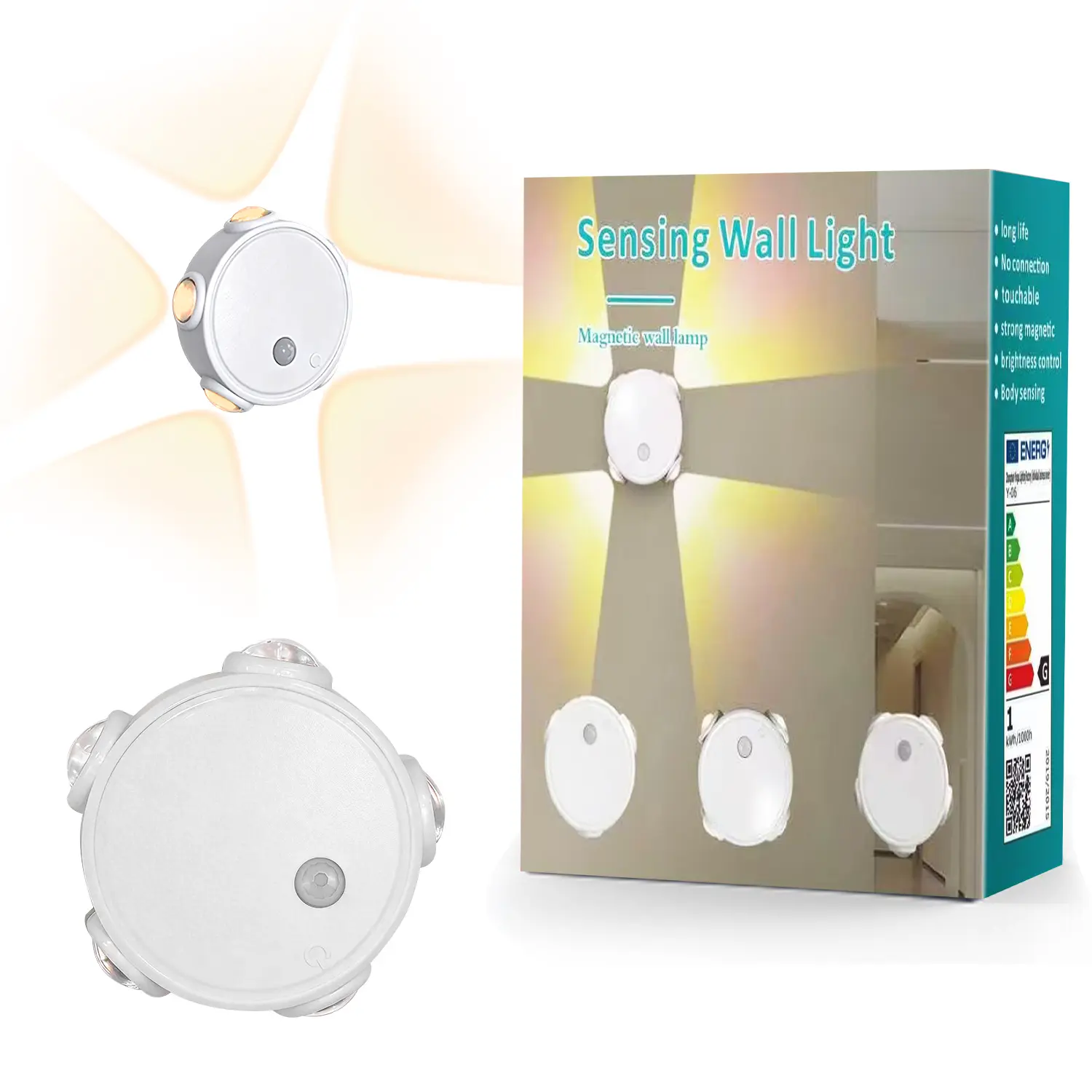 USB-rechargeable smart LED night light with motion sensor; magnetic mount, dimmable light with motion and dusk-to-dawn sensors; warm and cool RGB night light; suitable for bedrooms, kitchens, wardrobes, bathrooms and stairwells,Stick-on design#SummerVibes