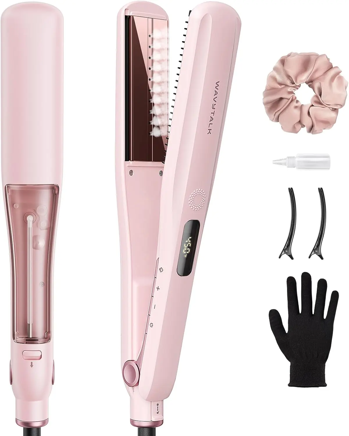 Wavytalk Steam Hair Straightener Steam Sesh for Less Heat Damage, Flat Iron | Detachable Comb, Steam Nourishes, Speeds Straightening, Fights Humidity & Frizz, Nano Titanium 1.38'' Plate, 5 Heat, Pink