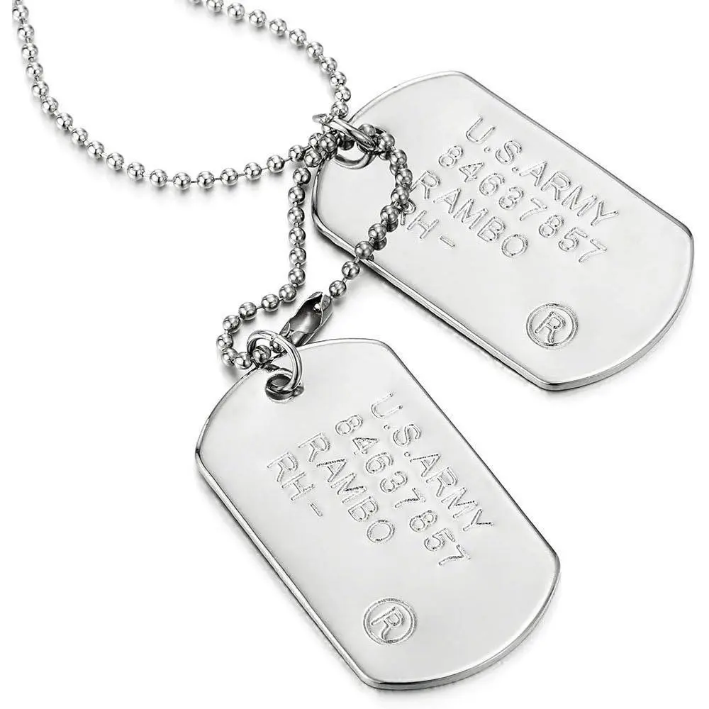 Classic Two-counts Mens Military Army Dog Tag Pendant Necklace with Ball Chain