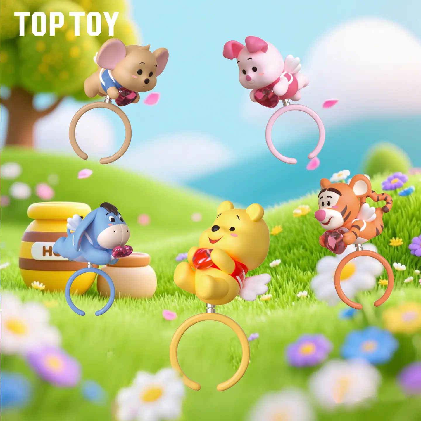 TOPTOY Winnie the Pooh Angel Spinning Ring Sealed Hobby Blind Box - Rotatable Collectible, Kawaii Wearable Jewelry & Desktop Decor, Ideal Holiday Gift for Disney Fans, #Summervibes, Sealed Hobby Box