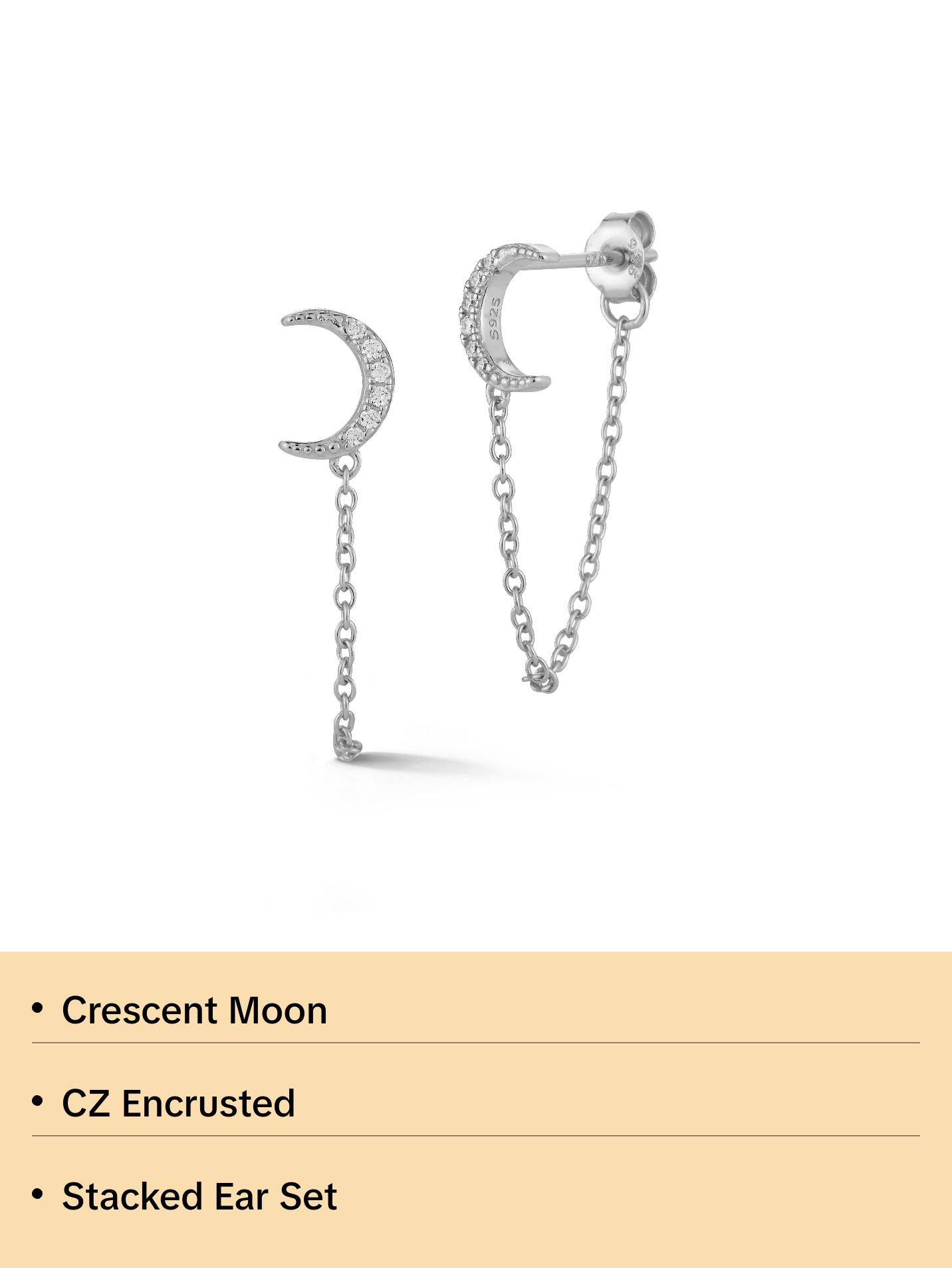 Crescent Moon Drop Stud Earring