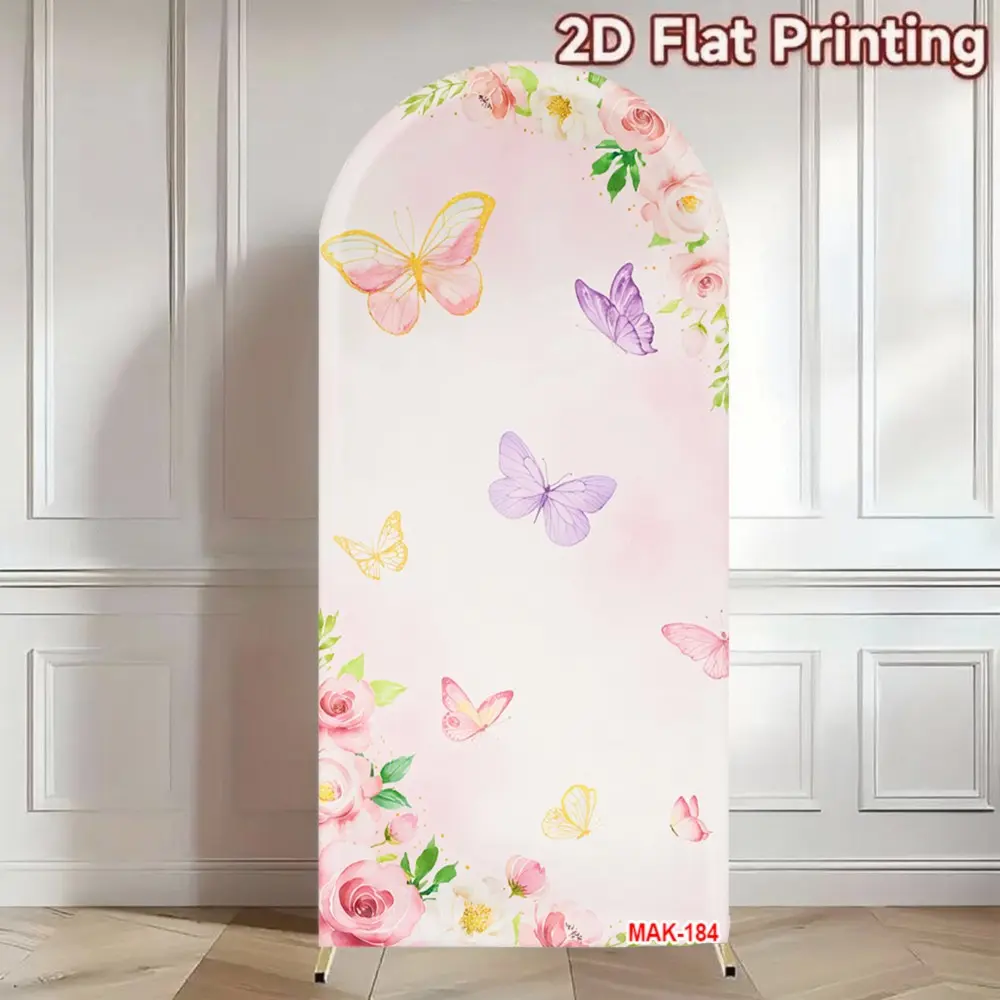 Pink Butterfly Floral Arch Backdrop Cover Elastic Double-Sided Spandex Fabric Stretchy Backdrop Fabric for Girls Birthday Party Baby Shower Decor For Weddings Wedding Decor Party Decoration Supplies Party Decor Design