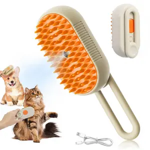 Ultimate 3 in 1 Portable Electric Pet Grooming Brush Self Cleaning Massage Deshedding Tool for Cats Dogs Removing Loose Fur Pet Hair Remover Travel Friendly Pet Steamer Brush Spray Brush for Shedding Pet Supplies Grooming Kit Must Have