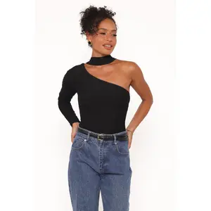 Carlie Mesh One Shoulder Top - Black