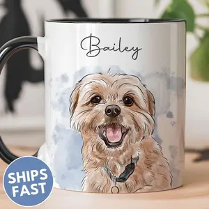 Custom Pet Mug, Personalized Dog Mug, Watercolor Pet Portrait, Dog Remembrance Gift, Custom Cat Mugs