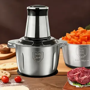 Electric Meat Grinder - Stainless Steel 2L or 3L Food Processor with 2 Blades & 8 Cups for Meats, Vegetables, Fruits, Nuts & Baby Food