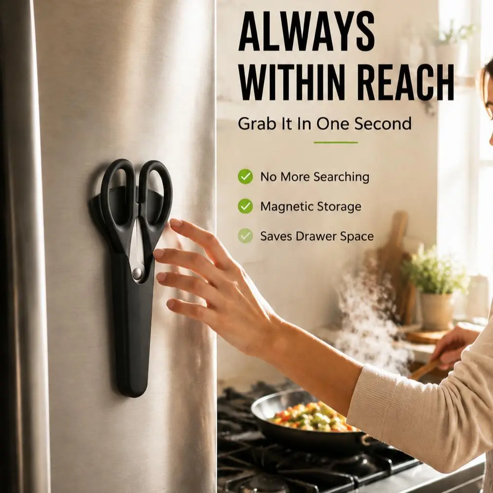 All-Purpose Magnetic Kitchen Shears with Safety Case - Snap to Fridge for Instant Access - Ideal for BBQ, Poultry - Essential Kitchen Gadget Utensil chicken bone daily cooking heavy duty scissor -C