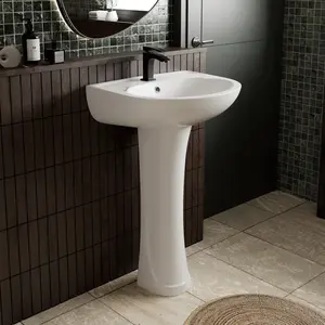 20" x 17" Pedestal Sink Combo, Glossy White Pedestal Sink for Small Bathrooms, Pedestal Bathroom Sink with Overflow Hole & 1 Faucet Hole, Easy Install, Clean and Modern Look