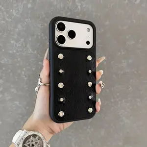 Luxury Rivet Leather Phone Case for iPhone 17 Pro Max 16 15 Pro 14, 16 Pro Max Designer Anti-Drop Protection, Fashionable Women's Trendy Mobile Accessories