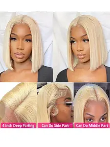 Hersmile 613 Straight Bob Wigs Blonde Bob Wig Human Hair 10 Inch 13x4 Blonde Bob Lace Front Wigs Human Hair Pre Plucked 613 Colored 180% Density Straight HD Lace Frontal Short Bob Wigs For Women Glueless Bob Wig With Baby Hair