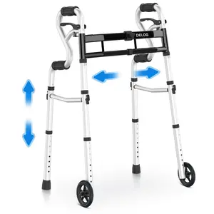 Narrow Folding Walker for Seniors, 3 in 1 Folding Walker with 5” Front Wheels Width Adjustable Compact Standard Walker Support Up to 350lbs (Black)
