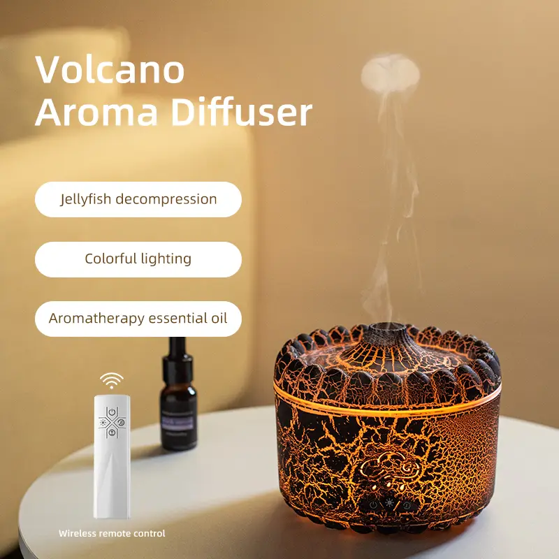 Volcano Aromatherapy Diffuser 300ml Mist Humidifier Silent Flame Waterless Auto Shutoff Remote Control for Home and Office Use rain cloud humidifier a