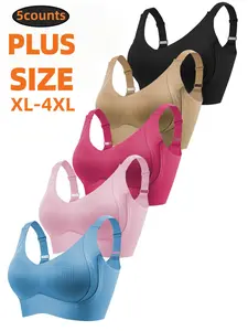 5-Pack Plus Size Comfortable Fit Seamless Bras, Sizes 1XL-4XL, Designed for Women, Wireless Wire-Free Push-Up Casual Style, Suitable for Daily Wear, Everyday Essential Bra, Everyday, Maximum Comfort, Buckle, Underwear