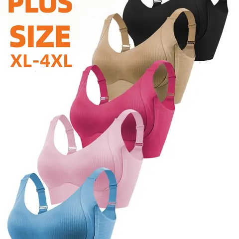 5-Pack Plus Size Comfortable Fit Seamless Bras, Sizes 1XL-4XL, Designed for Women, Wireless Wire-Free Push-Up Casual Style Bra Cup, Suitable for Daily Wear, Everyday Essential Bra, Everyday, Maximum Comfort, Buckle Back Bra, Buckle, Underwear
