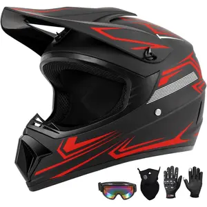 Youth Kids and Adult Dirt Bike Motocross Helmet (Goggles Gloves Face Mask) 4PCS Set, DOT Approved Boys Girls Full Face Motorcycle Helmets, ATV BMX MX Mountain Bike Off Road Kid Youth and Adult Helmet for women and men