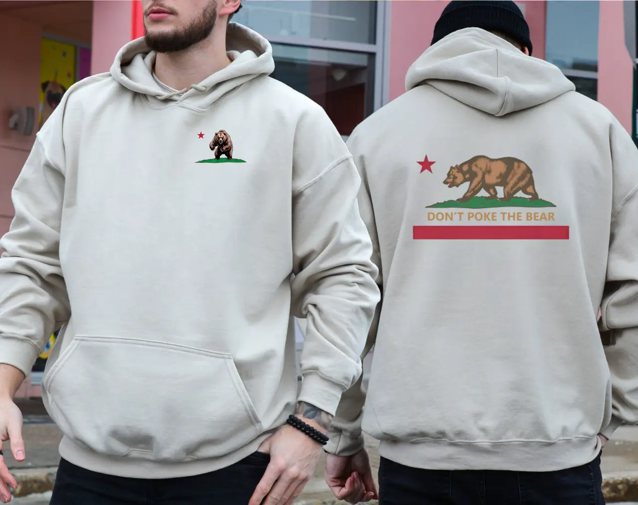 Unisex Menswear Hoodie - Don’t Poke The Bear, 2-Sided Bold Protest Graphic, Slim-Fitting Casual Clothes, Funny Statement Sweatshirt, Streetwear Top