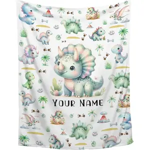 Custom Dinosaur Blanket, Personalized Name Blanket for Baby, Soft Cozy Kids Gift for Birthday