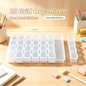 Clear Diamond Painting Storage Box – 28 Mini Compartments, Mosaic & Cross Stitch Tools Organizer for DIY Arts & Crafts