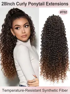 28inch 70cm Deep Deep Wave Clip-On Ponytail Wig, Heat-Resistant Synthetic Fiber, Natural Curly Hairstyle, Women's Daily Use